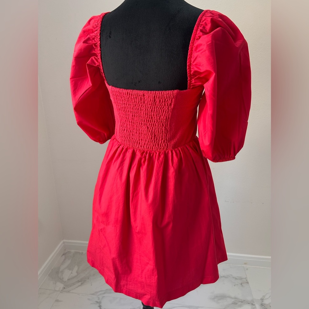 Maeve by Anthropologie Red Mini Dress with Puff Sleeves, Size M, EUC - Picture 9 of 10